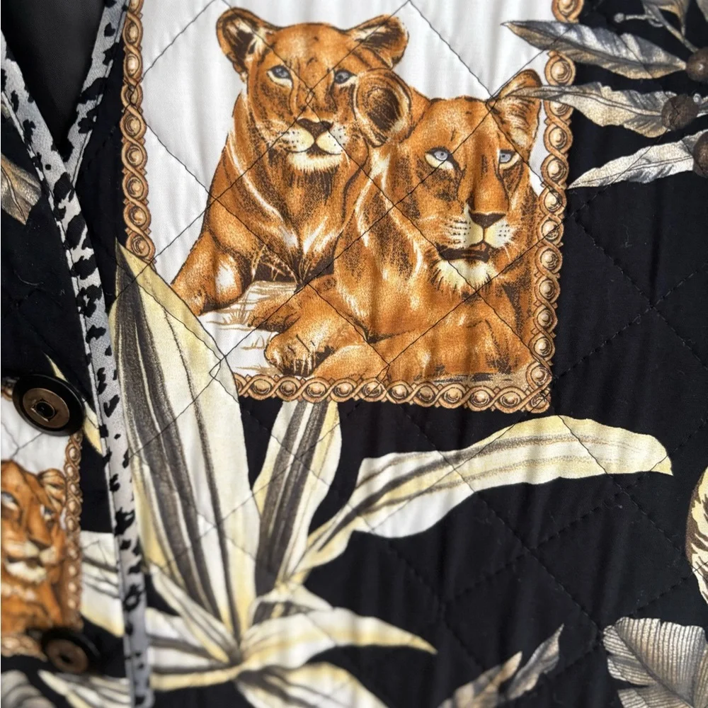 VTG NANCY BOLEN “CITY GIRL” LINE JUNGLE FOLIAGE PRINT LIONS & LEOPARDS SZ 10 - Picture 8 of 13
